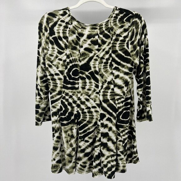 Sami & Jo Olive Green Tie Dye 3/4 Sleeve Knit Tunic Top Casual Comfy‎ - Picture 2 of 9